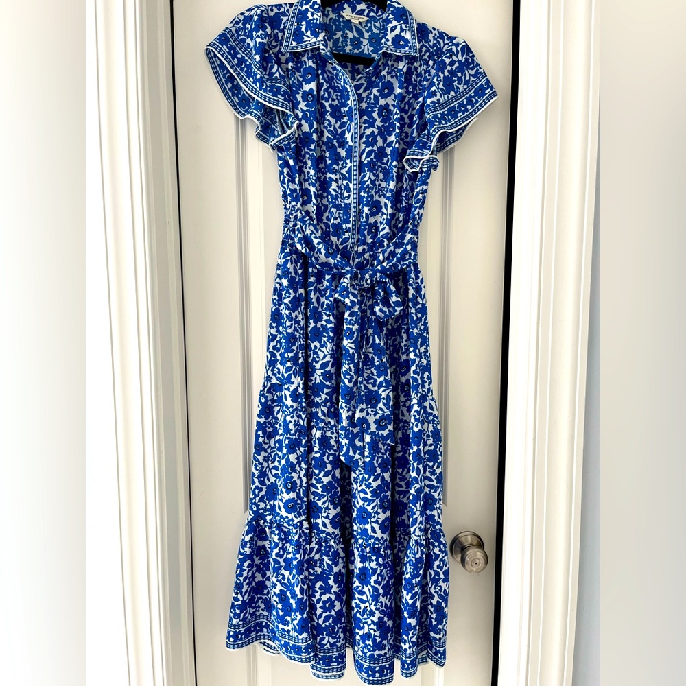 Max Studio Blue Floral Women's Midi Dress Medium